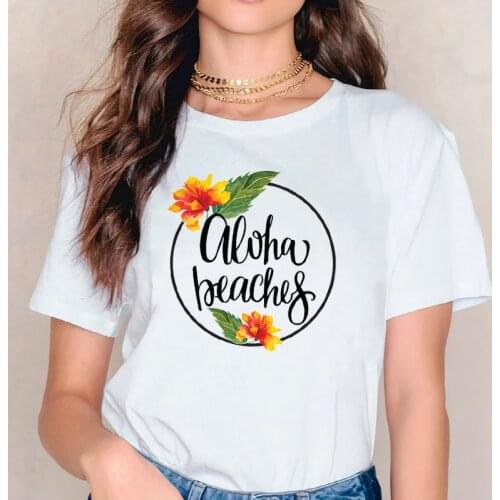 Aloha Beach Vacation Graphic Tees Hawaii Tropical Tops for Women Funny Tshirt Travel Style Harajuku Women Clothing Oversized XL