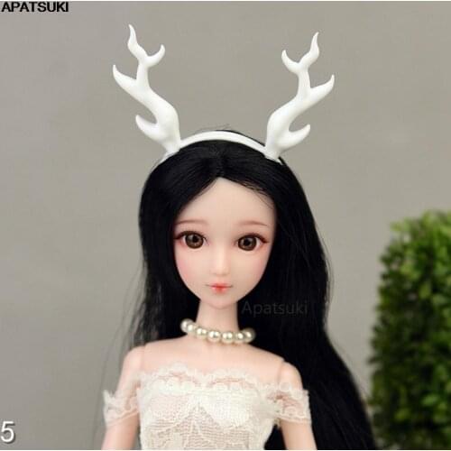 White Deer Antlers Headband Headwear For Barbie Doll Accessories Plastic Tiara Hairwear Hair Accessories For 1/6 Dollhouse DIY