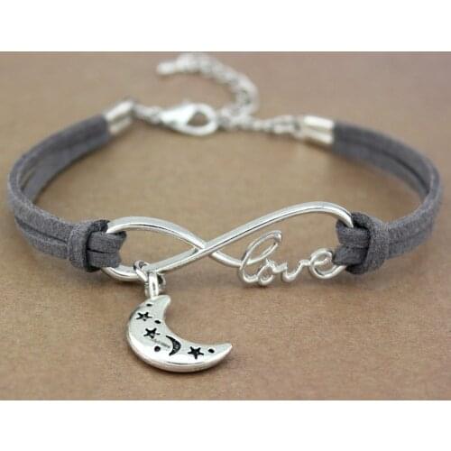 Hot Sale Minimalist Antique Silver Infinity Love I Love You to the Moon and Back Moon and Stars Womens Bracelets for Women