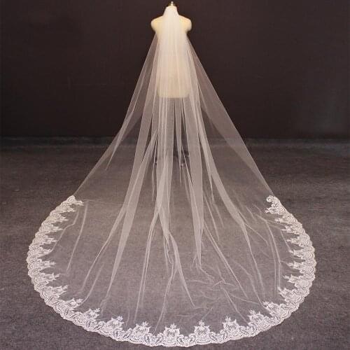 Cathedral Lace Wedding Veil 3 Meters Long One Layer Bridal Veil with Comb White Ivory Veil for Wedding Gown Wedding Accessories