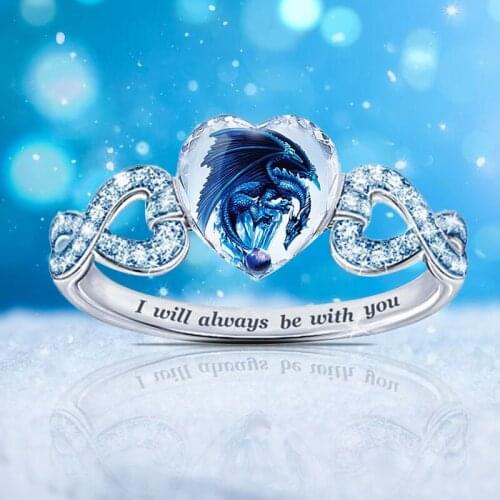 Aesthetic Rings Trendy Crystal Jewelry Rings for Teen Girls Jewelry for Women Vintage Crystal Rings Dragon Heart Crystal Ring