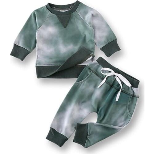 Baby Girls Boys Clothes Sets Tie-Dye Sweater Suit Tops+Pants 2 Pcs Casual Cute Outfit Baby Children Home Wear Cotton Set