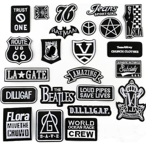 Cool Black White English Word Diy Appliques Accessories Iron on Embroidered Letter Patches Hip Hop Outfits