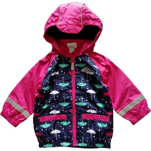 Baby girls rose jacket with umbrella print, windproof and waterproof jacket, spring/autumn jacket w fleece lining, 74 to 92