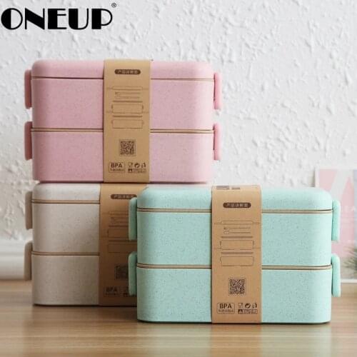 ONEUP 800ml Healthy Material Lunch Box 2 Layer Wheat Straw Bento Boxes Microwave Dinnerware Food Storage Container Lunchbox