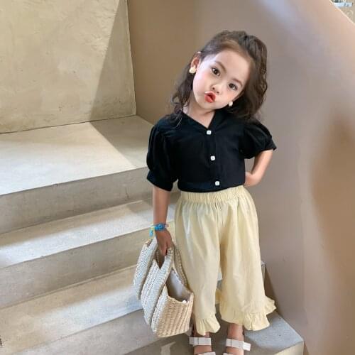 Summer Korean Girls Clothes Pretty Blouse&Wide Leg Shorts Two Piece Birthday Little Girls Outfits Set Toddler Vetement Enfant