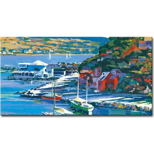 Mintura Ocean Building Landscape Scene Pictures Hand made Seascape Oil Painting On Canvas Large Wall Art Picture Home Decoration