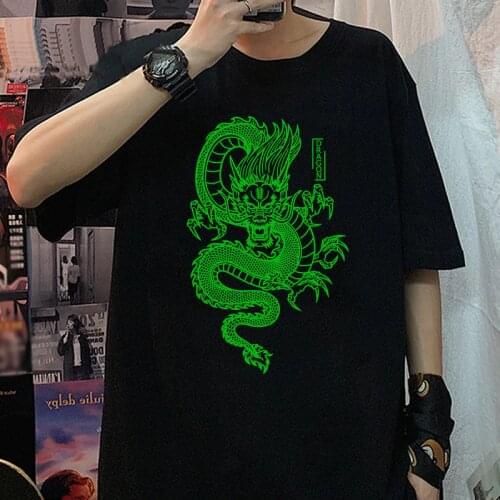 Mens tshirt Harajuku Summer Vintage Cool Unisex Chinese Dragon Print Oversize Short Sleeve t shirt Streetwear T-shirt Casual