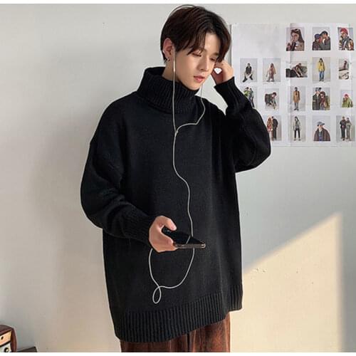 2021 Warm Tops Man Clothes Mens Turtleneck Sweaters 6 Solid Color Men Casual Long Sleeve Knitted Sweater