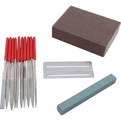 Guitar Nut Bridge Saddle File Set Round Needles Files 1 Flat File & Grinding Stone Luthiers Tool For Guitar Bass