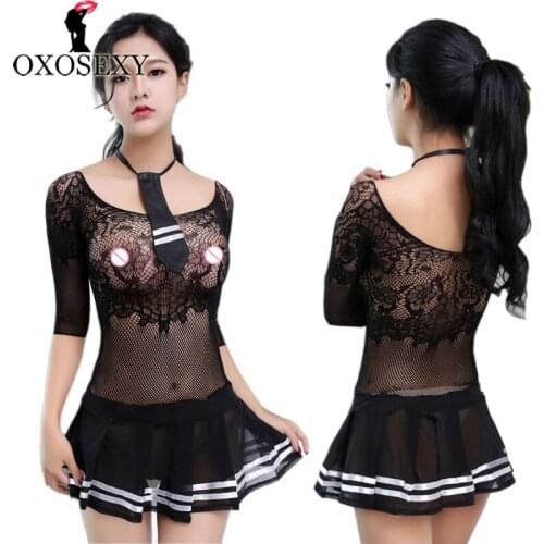 2017 New fishhet women sexy lingerie hot babydoll+tie lace sexy underwear student cosplay erotic lingerie sexy costumes 526