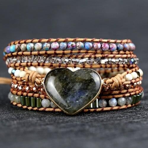 2021 New Arrive High quality Labradorite heart Charm yoga Wrap Bracelets Handmade boho style lovers jewelry drop shipping
