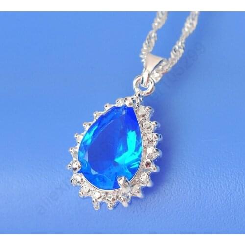 Charming Women Girls Austrian Oval Crystal Pendant 925 Sterling Silver 18 inch Chains Jewelry Fashion Sliver Necklace