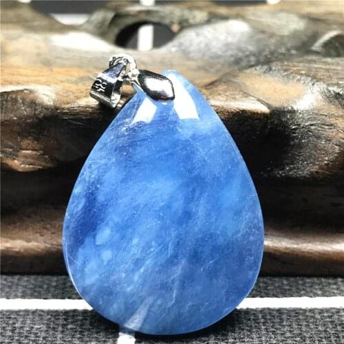Necklace Pendant Natural Ocean Blue Aquamarine Jewelry For Woman Lady Men Clear Silver32x24x8mm Beads Water Drop Stone AAAAA