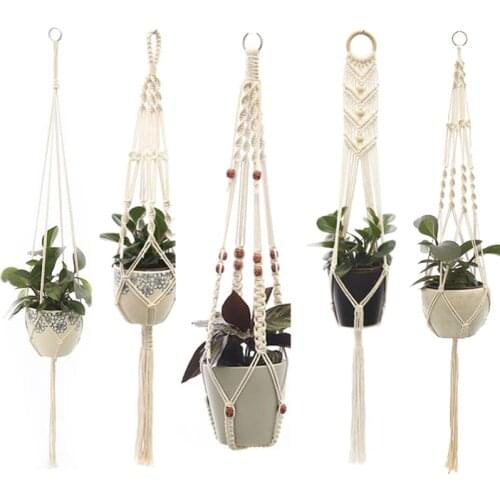 100% Handmade Macrame Plant Hanger Flower Pot Baskets Hanging Net Cotton for Home Wall Decoration Vertical Garden Tools M20