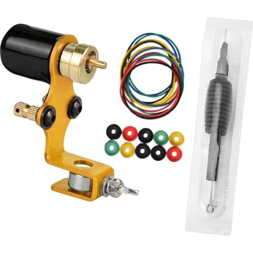 Complete Tattoo Kit Rotary Tattoo Machine Cartridge Grip Grommets Nipples - Golden