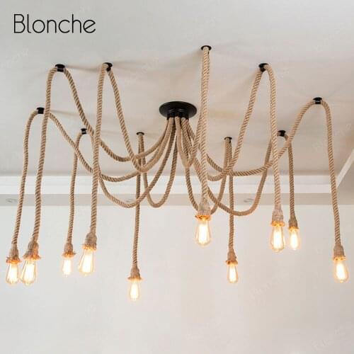 Industrial Pendant Lights Spider Rope Lamp Bar Restaurant Loft Decor Hanging Lamp Vintage Home Living Room Bedroom Light Fixture