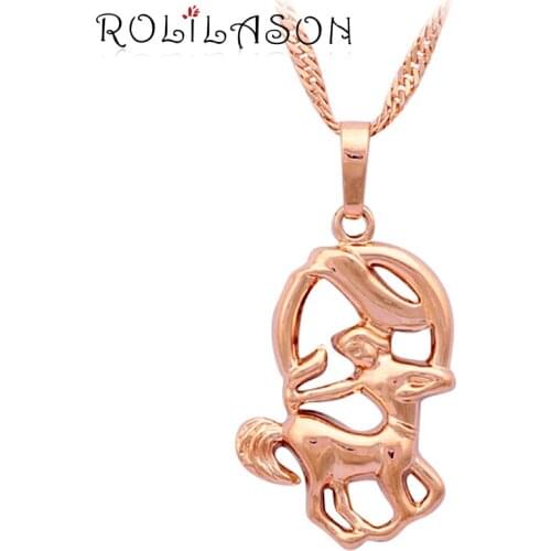 ROLILASON 12 Constellation Sagittarius design glittering golden tone Fashion Jewelry Necklace Pendants for gift LN0444s
