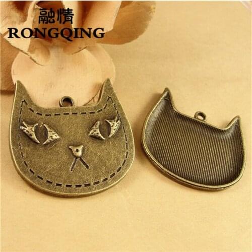 RONGQING 20pcs/lot 39*40MM Cat pet Creative antique alloy charm pendant Charms fit Bracelets & Necklaces DIY Jewelry