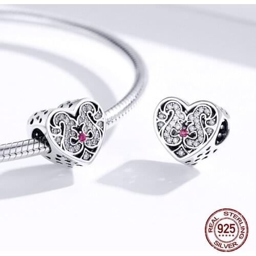 Retro Heart Shape Love Charm fit Original Pandora Bead Bracelet Charms Making Jewelry 925 Sterling Silver DIY Wedding Gift