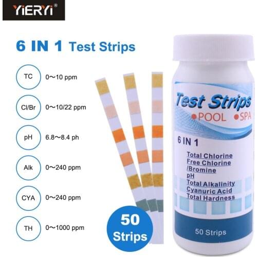 6 in 1 Swimming Pool Test Paper Water Quality Test Strips for Total Chlorine/free Chlorine/bromine/ph/total Alkalinity