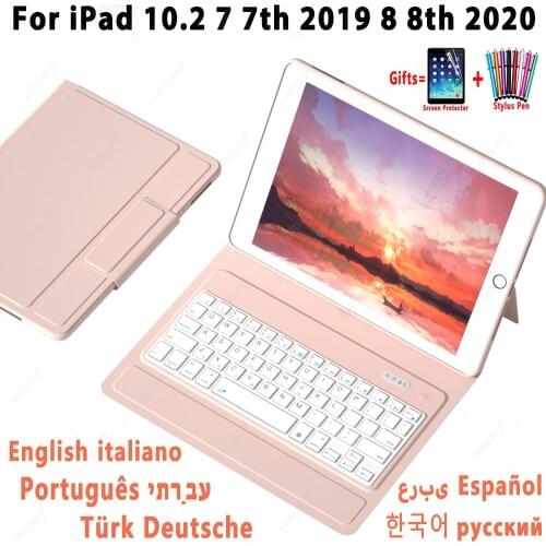 Ultra Slim Keyboard Case for iPad 10.2 7 7th 2019 8 8th 2020 Skin Feel Light Russian Spanish Arabic Hebrew Korean Thai Keyboard
