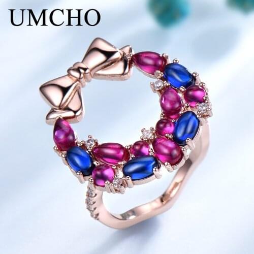 UMCHO S925 Christmas Sterling Silver Ring Fashion Round Garland Jewelry Holiday Gift Engagement Party Girl Ring Fashion