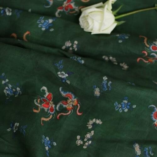 High quality new natural ramie fabric Dark green plant printing sewing Skirt lining dress shirt bag material