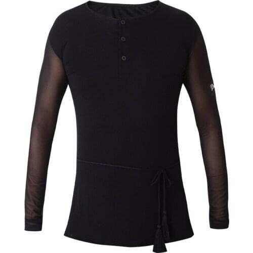 High Quality sexy mesh Latin Dancing Shirts For Male Black Cotton Tops Adults Men Ballroom modern Elastic Male Shirts Wears