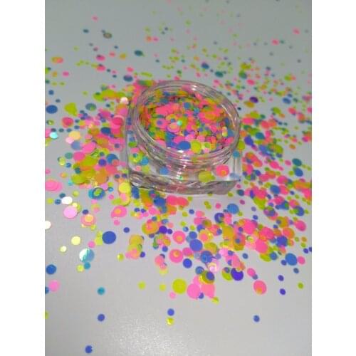 YM-003 1/2/3MM Neon Pink Yellow Iridescent Round Dot Spangle shape glitter Flake cosmetic powder for nail Gel polish-50g/200gbag