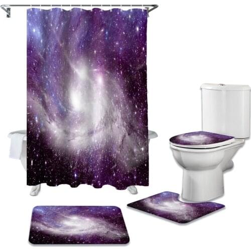 Starry Sky Nebula Cosmic Dream Color Shower Curtain Toilet Seat Cover Set Wc Accessories Mat Bathroom Decor Bath Curtains