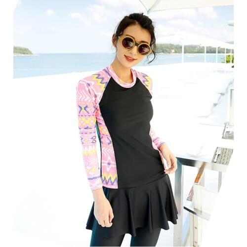 2018 Women Long Sleeve Swimwear Print Surfing Bathing Suits Sexy Tow Piece Skirt Sport Swimsuit Female Beach Clothes Rashguard