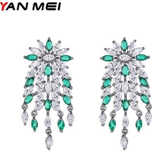 YAN MEI Luxury Trendy Brand AAA Multicolor Flower Cubic Zirconia Clear Stone Dangle Earrings For Women