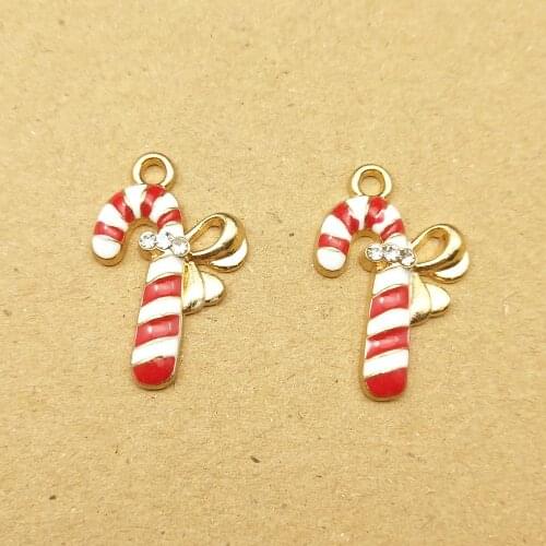 10pcs 14x23mm enamel christmas candy cane charm for jewelry making fashion earring pendant bracelet and necklace charms
