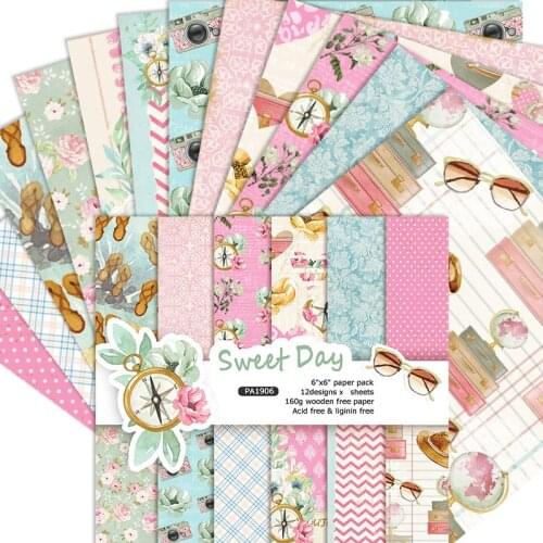 ZFPARTY 12 Sheets Sweet Day Scrapbooking Pads Paper Origami Art Background Paper Card Making DIY Scrapbook Paper Craft