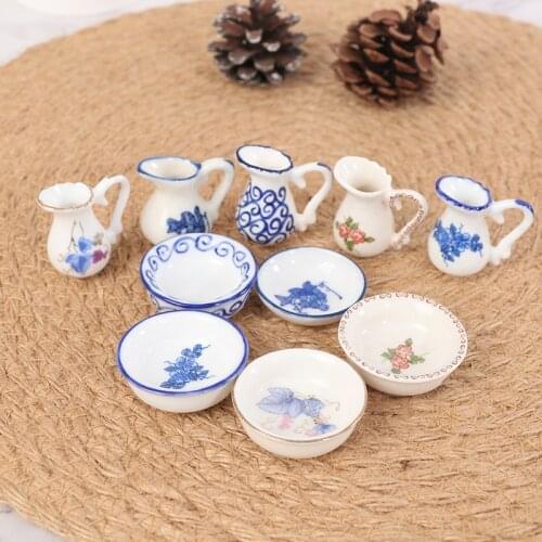 2Pcs/lot Dollhouse Miniature Porcelain Water Pot Washbasin Set For Dollhouse Decals