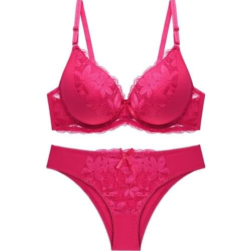 Large Plus Size Bra Set Women Sexy Lace Thin Underwear Adjustable Comfort Soft Soild Color Floral Female Push Up Lingerie Sets