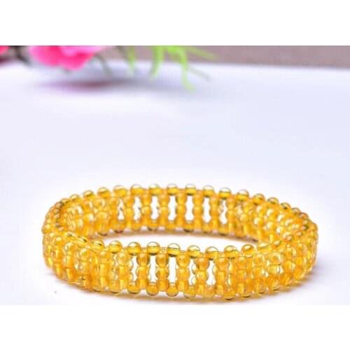 Natural Gold Rutilated bead Quartz Bracelet Jewelry For Women Men Brazil Beads Wealth Titanium Gemstone Stretch Bangle