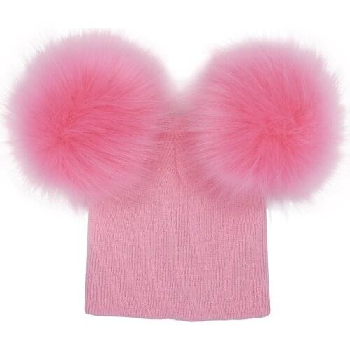 Baby Hat Artificial Faux Raccoon Fur Ball Baby Girls Caps Cotton Baby Boys Caps With Hair Ball Winter Hat For Kids 0-3years