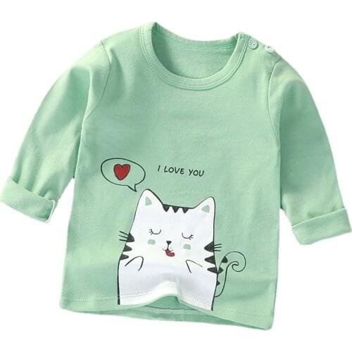 Kids T-shirts 100% Cotton Cat Print Baby Boys Girls Long Sleeve Tops Child Autumn Sweatshirt Boy Girl Clothes Boys Clothes