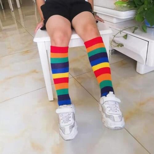 Kids Boys Girls Rainbow Stripe Streetwear Hip Hop Socks Children Stage Show Calf Length Socks Suggest 2-10 Year