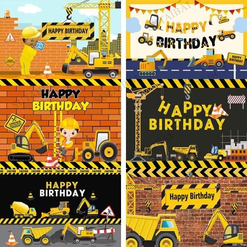 Baby Birthday Backdrop Construction Party Crane Dump Truck Photography Background Photo Studio Boy Photocall Photozone