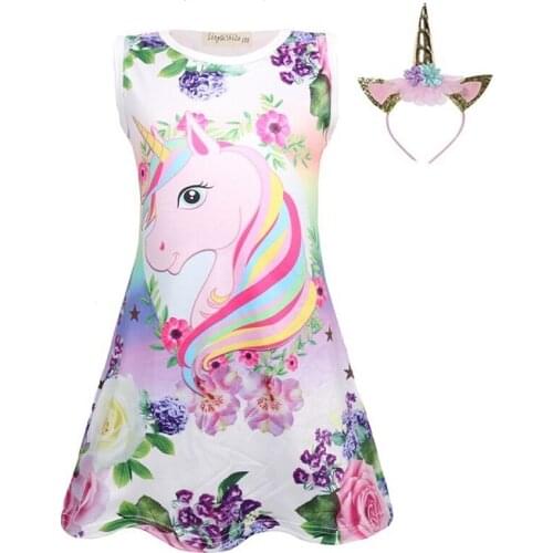 Hot Girls Unicorn Dress Children Summer Butterfly Cartoon Floral Party Birthday Sleeveless Dresses Kids Baby Princess Clothes