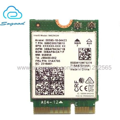 Intel 9462NGW 2.4G&5G dual band 433M 802.11AGN,AC 300Mbps internal wireless wifi network card 5.0 bluetooth NGFF/M.2 interface
