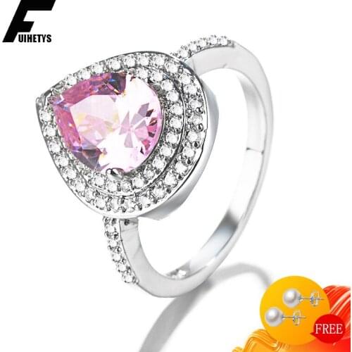 Trendy 925 Silver Jewelry Women Ring Water Drop Shape Zircon Gemstone Finger Rings for Wedding Engagement Party Gift Accessories