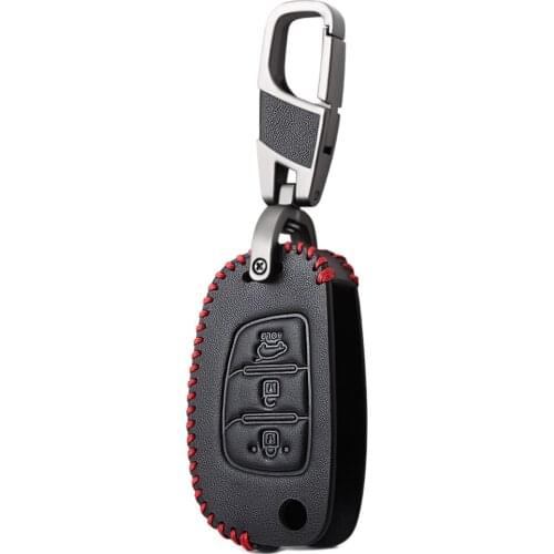 Leather Car Remote Key Case Cover Shell For Hyundai ix25 ix35 i10 i20 Solaris Tucson Sonata Santa Fe Sport Elantra Creta Verna