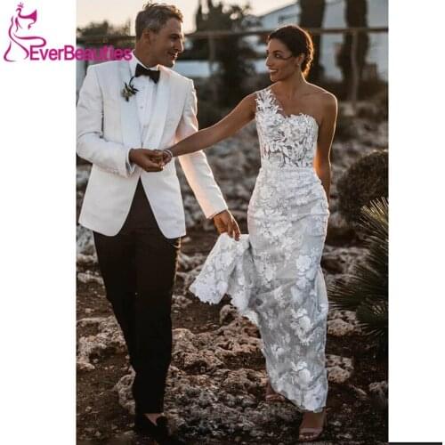 One Shoulder Lace Wedding Dress 2020 Boho Bride Dresses Beach Vestido De Noiva Mermaid suknia ślubna Robe De Mariee