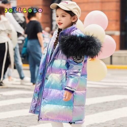 Boys Duck Down Coat Colorful Collar Hooded Warm Long Jacket Children Down Parka Fashion Kids Clothing Girls Heavy Winter Jacket