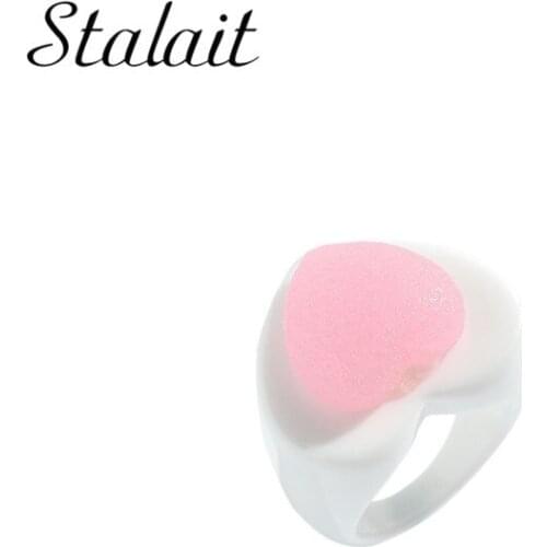 Love New Trend Line Sweet Resin Rings Candy Colors Peach Heart Inlaid Color Resin Creative Ring Female Lucki Charm Ring