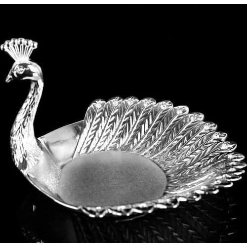 Silver Fruit Basket Bird Embossed Metal Candy Food Nut 6.6 inches Tray Organizer Storage Wedding Hotel Home Desktop Decoration